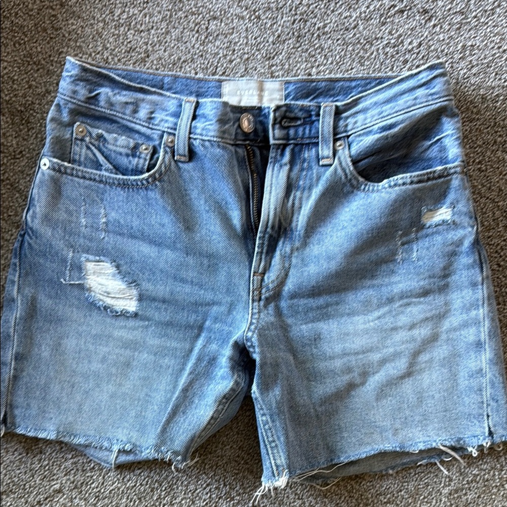 Everlane Blue Jean Shorts Distressed Cut-Off